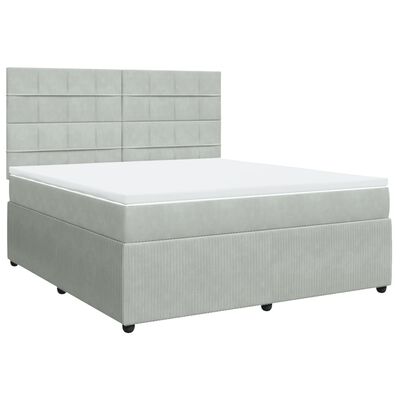 vidaXL Pat box spring cu saltea, gri deschis, 180x200 cm, catifea