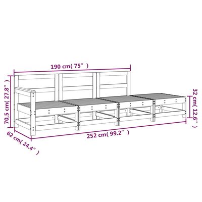 vidaXL Set mobilier relaxare de grădină, 4 piese, gri, lemn masiv pin