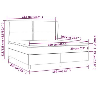 vidaXL Pat box spring cu saltea, alb, 160x200 cm, piele ecologică