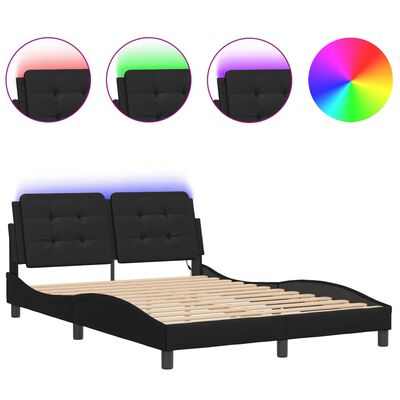 vidaXL Cadru de pat cu lumini LED, negru, 140x200 cm, piele ecologică