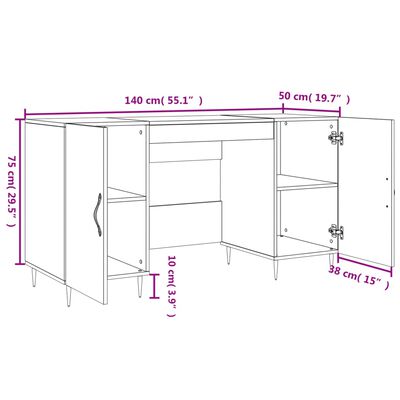 vidaXL Birou, alb extralucios, 140x50x75 cm, lemn compozit