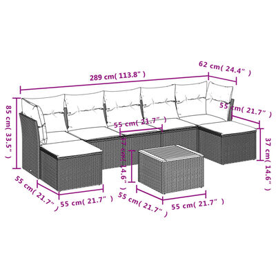 vidaXL Set mobilier de grădină cu perne, 8 piese, negru, poliratan