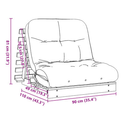 vidaXL Canapea futon cu saltea, 90x206x11 cm, lemn masiv douglas