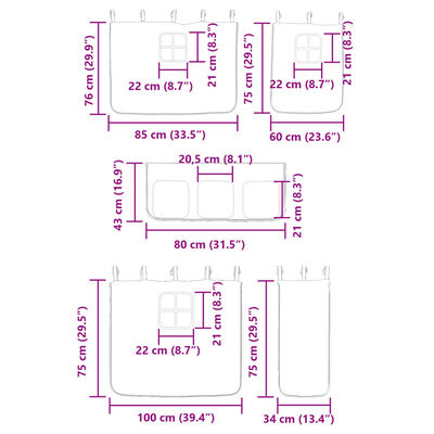 vidaXL Pat supraetajat de copii perdele, alb/negru, 75x190 cm lemn pin