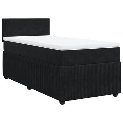 vidaXL Pat box spring cu saltea, negru, 90x190 cm, catifea