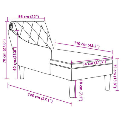 vidaXL Șezlong cu pernă și cotieră dreaptă, gri deschis, textil