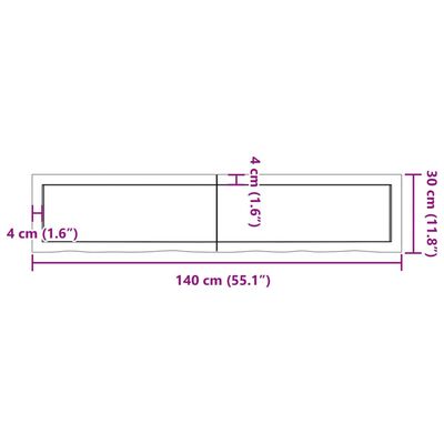 vidaXL Blat de baie, maro închis, 140x30x(2-6) cm, lemn masiv tratat