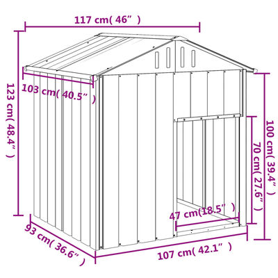 vidaXL Casă câine & acoperiș gri deschis 117x103x123cm oțel galvanizat