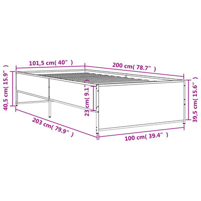 vidaXL Cadru de pat, gri sonoma, 100x200 cm, lemn prelucrat și metal