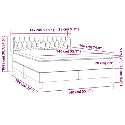 vidaXL Pat box spring cu saltea, albastru închis, 140x190 cm, catifea