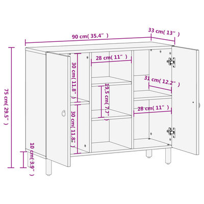 vidaXL Dulap lateral, 90x33x75 cm, lemn masiv de mango