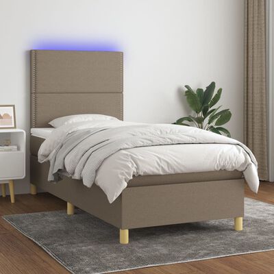 vidaXL Pat cu arcuri, saltea și LED, gri taupe, 80x200 cm, textil