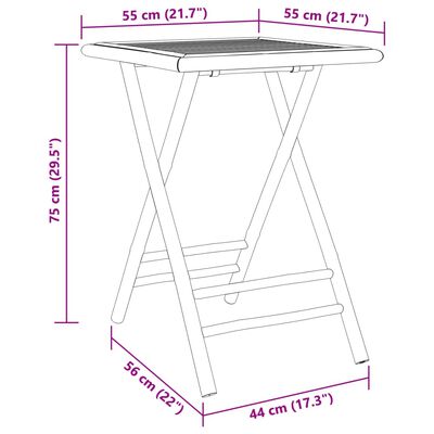 vidaXL Set de bistro pliabil, 3 piese, cu perne gri închis, bambus