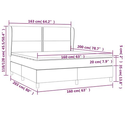 vidaXL Pat box spring cu saltea, gri închis, 160x200 cm, catifea