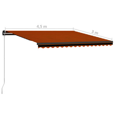 vidaXL Copertină retractabilă manual, portocaliu & maro, 450x300 cm