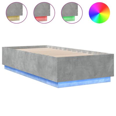 vidaXL Cadru de pat cu lumini LED gri beton 100x200 cm, lemn prelucrat