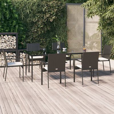 vidaXL Set mobilier de grădină cu perne, 7 piese, negru, poliratan