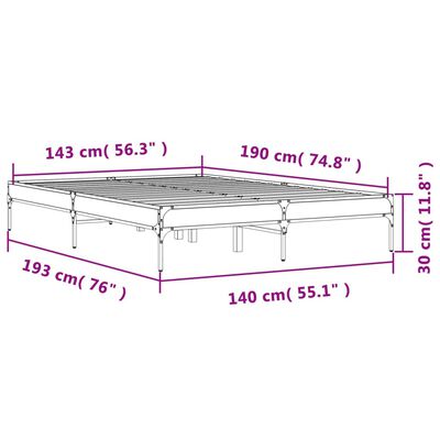 vidaXL Cadru de pat, stejar afumat 140x190 cm lemn prelucrat și metal