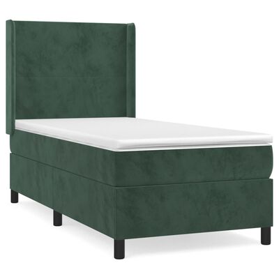 vidaXL Pat box spring cu saltea, verde închis, 90x190 cm, catifea