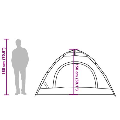 vidaXL Cort de camping, 3 persoane, gri/portocaliu, setare rapidă