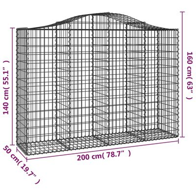 vidaXL Coș gabion arcuit, 200x50x140/160 cm, fier galvanizat