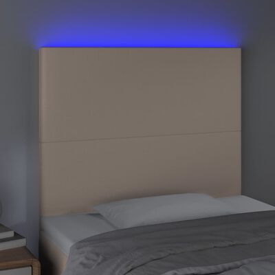 vidaXL Tăblie de pat cu LED cappuccino 90x5x118/128cm, piele ecologică