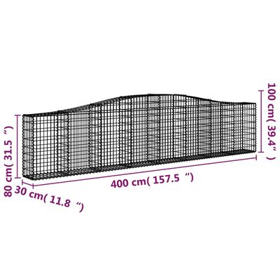 vidaXL Coșuri gabion arcuite 25 buc, 400x30x80/100 cm, fier galvanizat