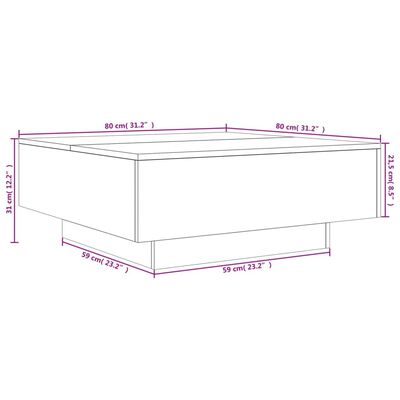 vidaXL Măsuță de cafea cu lumini LED, stejar fumuriu, 80x80x31 cm