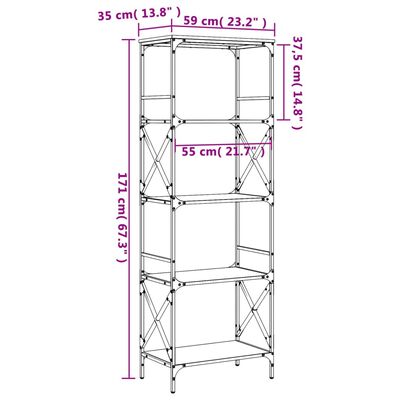 vidaXL Bibliotecă cu 5 niveluri gri sonoma 59x35x171 cm lemn prelucrat