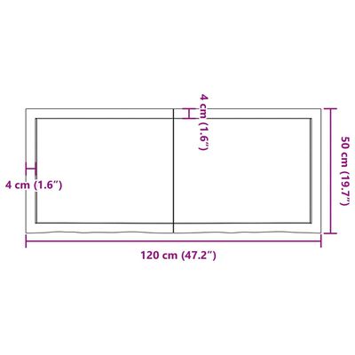 vidaXL Blat de baie, 120x50x6 cm, lemn masiv netratat