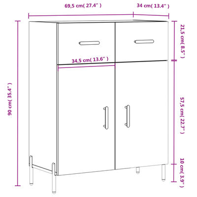 vidaXL Dulap, alb extralucios, 69,5x34x90 cm, lemn compozit