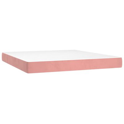 vidaXL Pat box spring cu saltea, roz, 160x200 cm, catifea