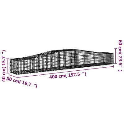 vidaXL Coșuri gabion arcuite 2 buc, 400x50x40/60 cm, fier galvanizat