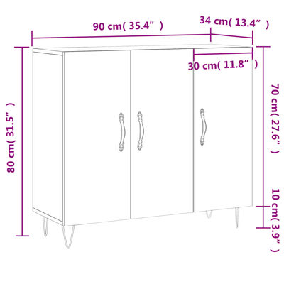 vidaXL Dulap, gri sonoma, 90x34x80 cm, lemn compozit