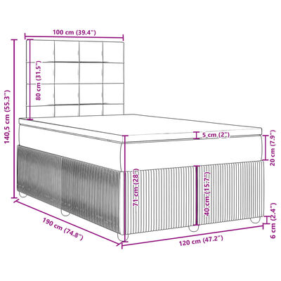 vidaXL Pat box spring cu saltea, albastru închis, 120x190 cm, catifea