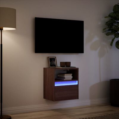 vidaXL Comodă TV de perete cu lumini LED, stejar maro, 41x31x45 cm