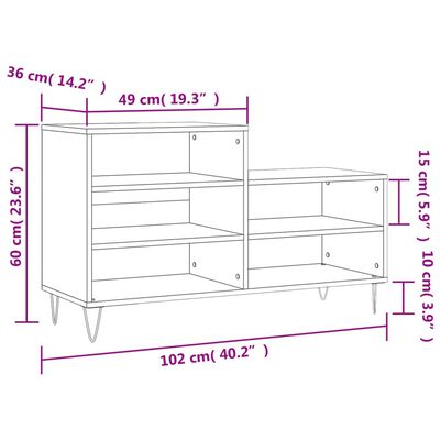 vidaXL Pantofar, gri beton, 102x36x60 cm, lemn prelucrat