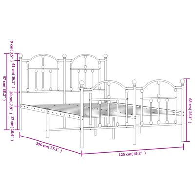 vidaXL Cadru pat metalic cu tăblie de cap/picioare, negru, 120x190 cm