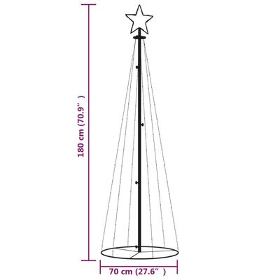 vidaXL Brad de Crăciun conic, 108 LED-uri, alb cald, 70x180 cm