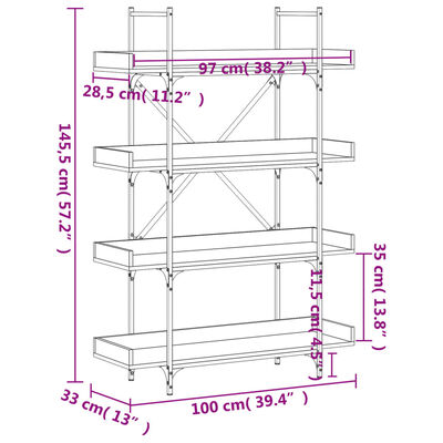 vidaXL Bibliotecă 4 niveluri, stejar sonoma, 100x33x145,5 cm, lemn