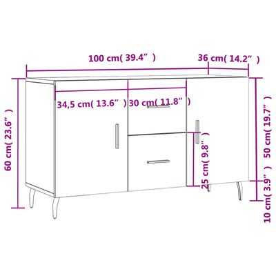 vidaXL Dulap, alb extralucios, 100x36x60 cm, lemn compozit