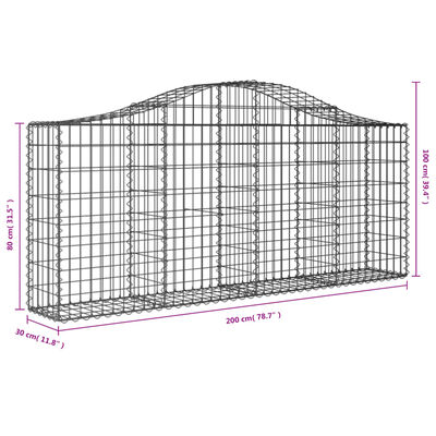 vidaXL Coșuri gabion arcuite 5 buc, 200x30x80/100cm, fier galvanizat