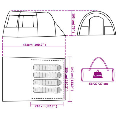 vidaXL Cort de camping tunel pentru 4 persoane, albastru, impermeabil