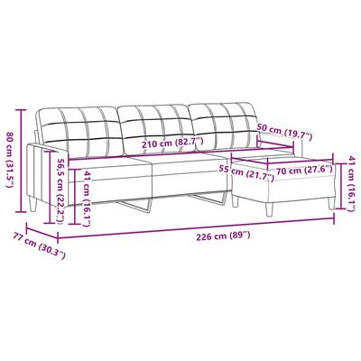 vidaXL Canapea cu 3 locuri și taburet, gri deschis, 210 cm, textil