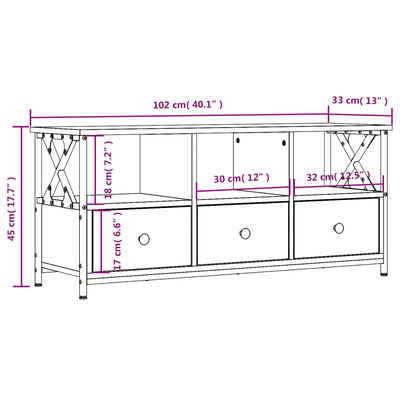 vidaXL Comodă TV, negru, 102x33x45 cm, lemn prelucrat & fier