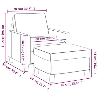 vidaXL Fotoliu canapea cu taburet, gri închis, 60 cm, textil