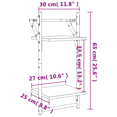 vidaXL Rafturi perete cu 2 niveluri/bare 2 buc negru 30x25x65 cm