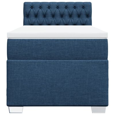 vidaXL Pat box spring cu saltea, albastru, 90x190 cm, textil