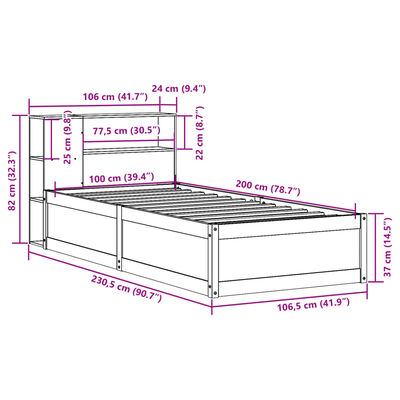 vidaXL Cadru pat fără saltea, alb, 100x200 cm, lemn masiv pin