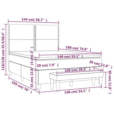 vidaXL Pat box spring cu saltea, cappuccino, 140x190cm piele ecologică